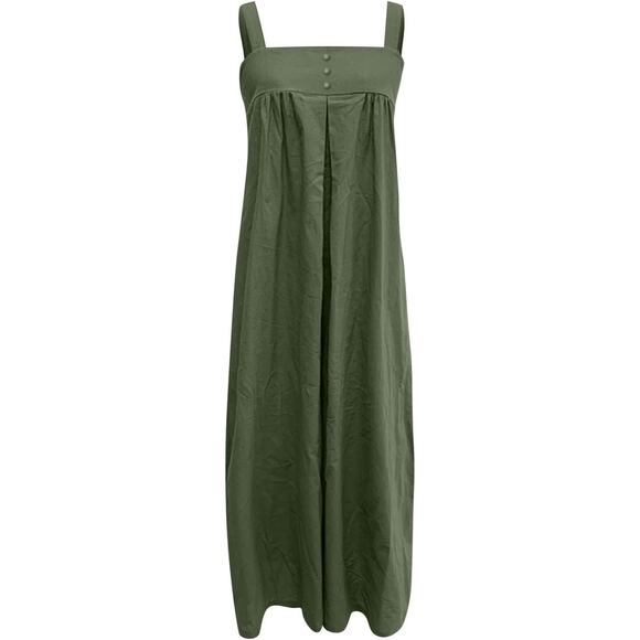 NEW Linen Soft Cotton Sleeveless Loose Jumpsuit Adjustable Straps L Olive Green - Picture 2 of 15